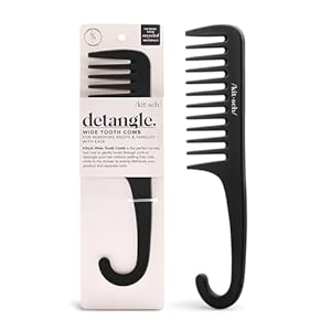 Kitsch Wide Tooth Comb for Curly Hair – Detangler Hair Combs for Women, Extra Wide Tooth Comb for Wet Hair with Curved Handle, Gifts for Women, Detangling Comb for Thick Hair, Shower Comb, Black