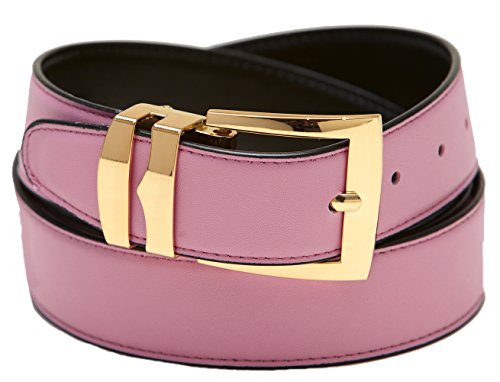 Men's Belt Reversible Wide Bonded Leather Gold-Tone Buckle PINK/Black