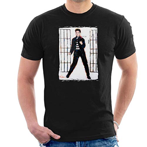 VINTRO Elvis Presley Jailhouse Rock - Maglietta da uomo originale Ritratto di Sidney Maurer stampata professionalmente Nero XL