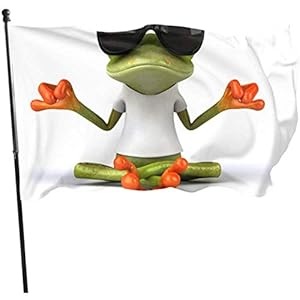 LAKILAN Gartenflaggen,Garten Banner,Feiertage Flags,Haus Hof Flagge,Hauptflagge,Lustiger Laubfrosch Meditation Yoga Frosch Fahne Druck Hanging Flag Dekor 3’X5′