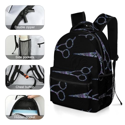 Haircut Barber Scissors Purple Fire Tie-Dye Unisex Backpack Casual Daypacks Lightweight Shoulders Bag for Camping Hiking Travel4