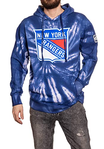 Calhoun NHL Surf & Skate Unisex Spiral Tie Dye Ultra-Soft Pullover Hoodie The Sunset Collection (New York Rangers X-Large)