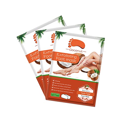 Foot Peel Mask-3 Pack,Foot Exfoliating Set With Coconut Serum,Baby Foot Peeling-Cracked Feet Treatment,Dead Skin Heel Scraper For Feet,Disposabel Feet Spa Socks,Intensly Moisturizes Repair and Softens The Feet