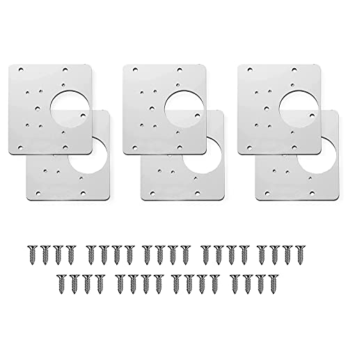 Elepcute Placa de bisagra de armario con tornillo de acero inoxidable para reparación de placas planas, soporte para fijación de sofá/mesa/cama/estantes/muebles (6 unidades) Cover