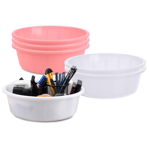 Image of Kuber Industries Pack of 6 Desk Organizer | Stationery Organizer | Multipurpose Storage Organizer | Office Supplies for Pen-Pencil-Staplers | Desktop Organizer | 6 LTR | Light Pink & White
