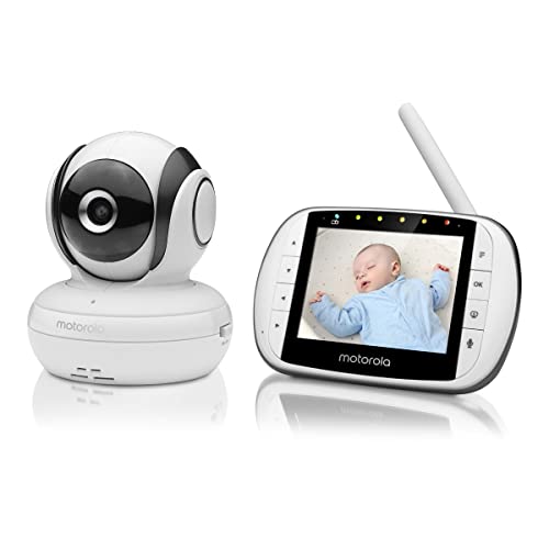 Motorola MBP36S/SC - Moniteur Vidéo Bébé avec Écran LCD Couleur 3,5', Panoramique, Inclinaison et Zoom à Distance - Mode Éco Et Vision Nocturne - Blanc