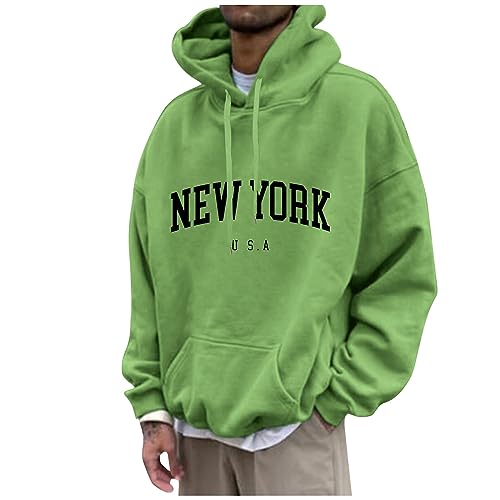 Men's Oversized Pullover Letter Print Graphic Hoodies Long Sleeve Casual New York Sweatshirt with Pocket