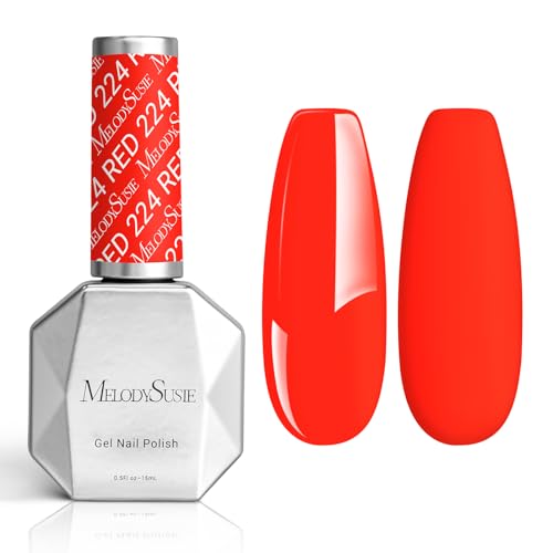 MelodySusie Thick Neon Orange Gel Nail Polish 0.5fl oz Lively Organge Nail Soak Off UV LED Bright Orange Gel Polish Gift for Women Nail Art Manicure Salon DIY Nail Design Decoration at Home-224