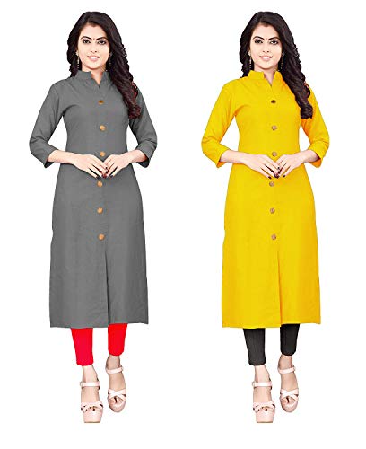 Image of NATEK Women's Cotton Straight Plain Kurtis Combo Pack of 2