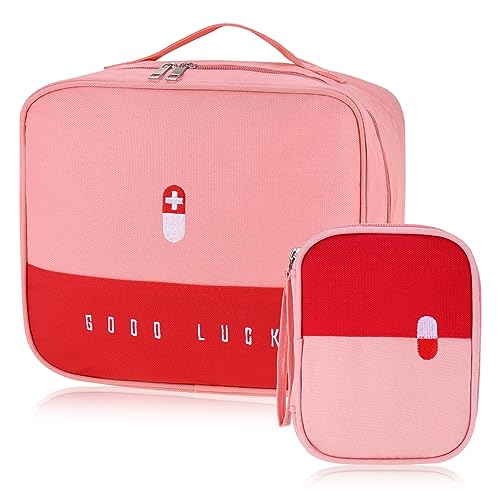 Fentar Medikamententasche Reiseapotheke Tasche 2stk Große Kapazität wasserdichte Notfalltasche Leer Erste Hilfe Medizin Aufbewahrungstasche Tragbar Medikament Tasche für Reisen Home Büro (Rosa)