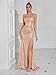 ADYCE Elegant Evening Dress Women Party Long Formal Dress Sequined Strap Ladies Gown Bodycon Floor Length Female Outfits (Golden,Medium)