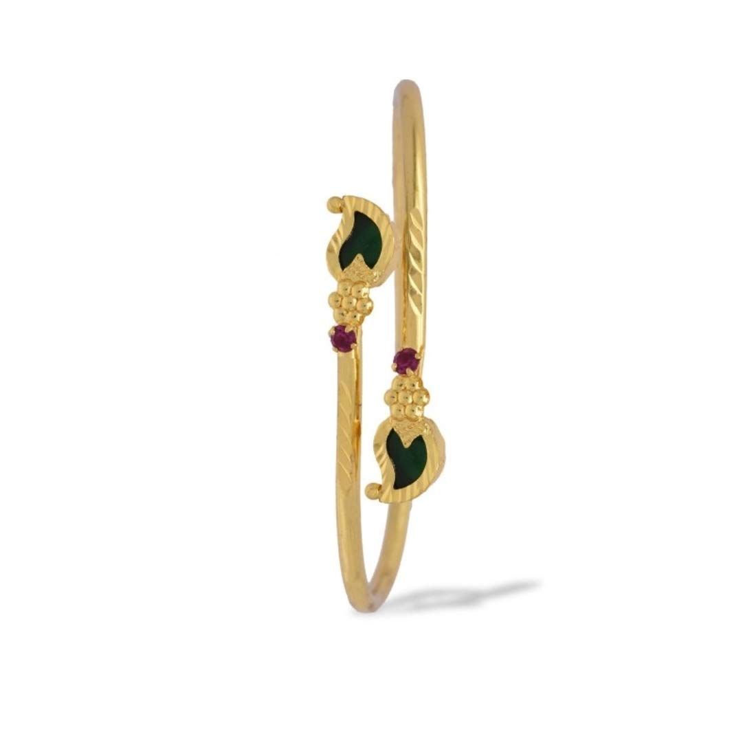 RFJ Traditional and Ethnic Green Palakka Manga Open Adjustable Kada Bangle Bracelet Gold Plated With Small Ruby Stone Designer Model for Women & Girls (2.8) (B088TZHXL2) Amazon Price History, Amazon Price Tracker