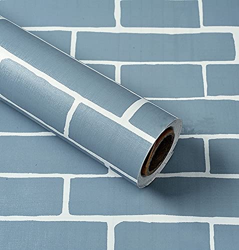Image of FOKRIM Blue Bricks 45.5x305cm 14 SQFT Wallpaper for Walls self Adhesive Wallpaper Vinyl Peel and Stick Wallpaper for Walls Living Room,Bedroom,Kitchen