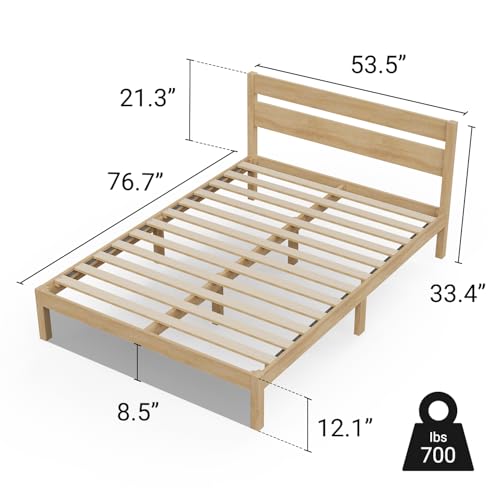 Image of LIFEMENT Full Bed Frame with Headboard Classic Wood Platform, Noise Free, Under Bed Storage, No Box Spring Needed, Easy Assembly, Natural