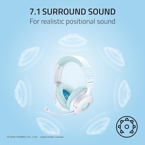 Image of Razer Kraken V4 X Wired Gaming Headset, 40 mm Drivers, Cinnamoroll Edition | Cardioid Mic, Memory Foam Cushions, Chroma RGB Lighting, Type C & Type A Cable, For PC, Mac, PS5, Nintendo Switch 2