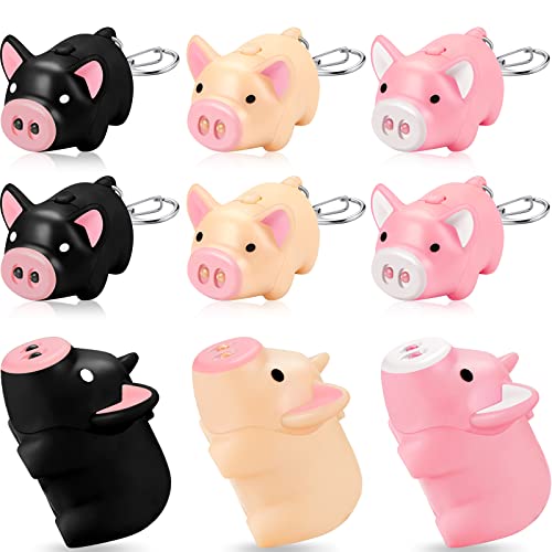 9 Pcs Piggy Design Keychains Light Sound LED Keychains Animal Flash Light Key Chain Cute Pig Keychain Flashlight Light up Key Chain Pig Style Key Ring for Kids Women Men Car Toy