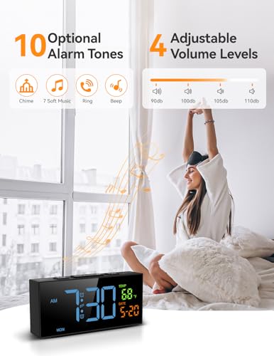 Image of Alarm Clocks Bedside, Loud Alarm Clock with Temperature and Date, 10 Alarm Tones, 4 Volumes, Dual Alarm, Snooze, 5 Dimmer, Manual DST, USB Charger, Calendar Clock for Bedroom Living Room Elderly