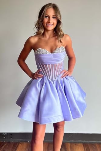 Strapless Beaded Homecoming Dresses 2024 for Teens Short Satin Corset Prom Cocktail Dresses4