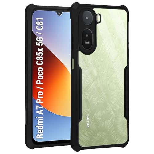 Image of TheGiftKart Shockproof Crystal Clear Back Cover Case for Mi Redmi A7 Pro /Poco C85x 5G / C81 | 360 Degree Protection | Protective Design | Transparent Back Cover Case (PC & TPU, Black Bumper)