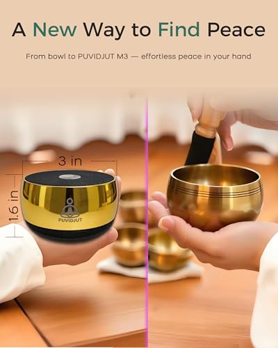 Image of Portable Electronic Tibetan Singing Bowl, 4 Healing Frequencies (417-639Hz)& Singing Bowl Tone - USB-C Rechargeable Meditation Musical Instrument for Yoga, Relaxation, Reiki, Chakra Balance Gold