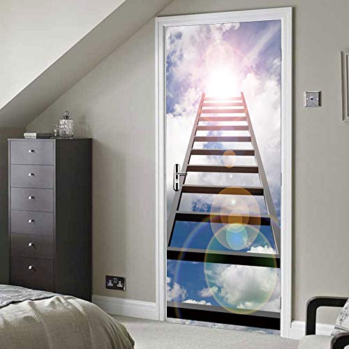 ZJFHNB Sticker de Porte Escaliers du soleil Photo Mural Trompe l'oeil Effect Stickers Muraux PVC Imperméable Papier Peint pour Chambre Salle de Bain Cuisine Décoration 86 x 200cm