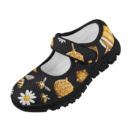 Forchrinse Ladybug Floral Print Mary Jane Shoes for Girls Walking Shoes Breathable Flat Sneakers for Toddler/Kids,Size 11-24