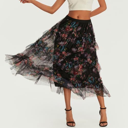 Women's Court Retro Tulle Skirts Long Tutu Fairy Tiered A Line Mesh Elastic Waist Petticoat Flowy Swing Skirts4