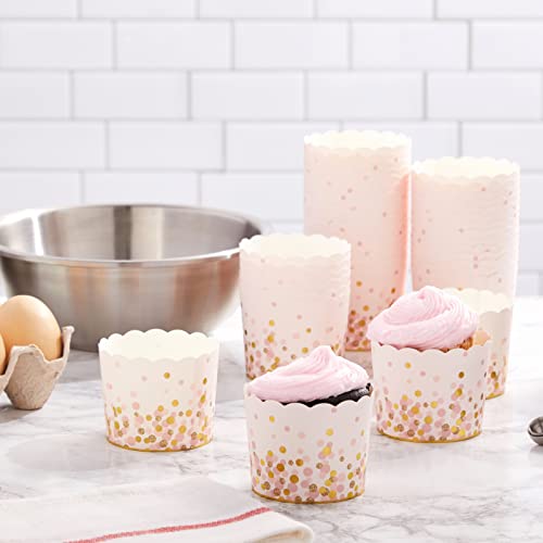 50 Pack Pink And Gold Polka Dot Cupcake Liners Wrappers, Muffin Paper Baking Cup For Wedding & Birthday #TOP1