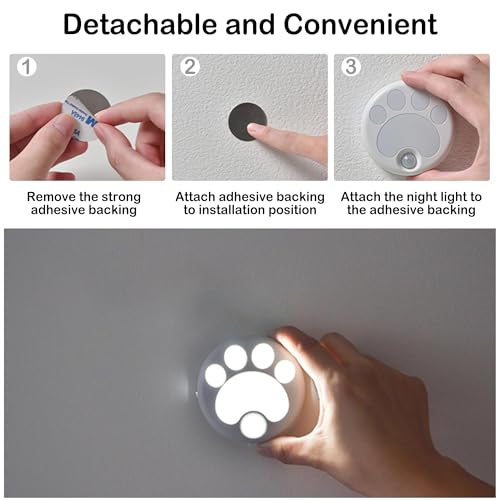 Image of Attivolife Cat Paw Motion Sensor Night Light with Magnetic, USB Rechargeable & Cordless LED Lamp, Cute Kids Wall Light for Hallway, Bedroom, Nursery, Kitchen, Stairway