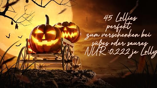 OYOY |45 Stk Halloween Lollies 450g | Süßigkeiten Mix Erdbeer- & Orangengeschmack | Halloween Süßigkeiten für Kindergeburtstag, Party & Candybar