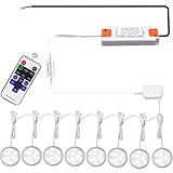 AIBOO Linkable Under Cabinet LED Lighting 12V Slim Aluminum Dimmable Puck Lights Direct Wired with RF Remote Control for Bookshelf Lighting(8 Lights, Day White, No Wall Plug)
