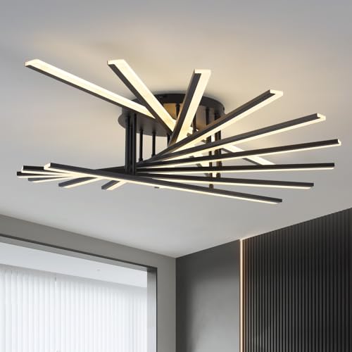 Plafonnier LED moderne noir à 9 lumières dimmable avec télécommande pour grand salon