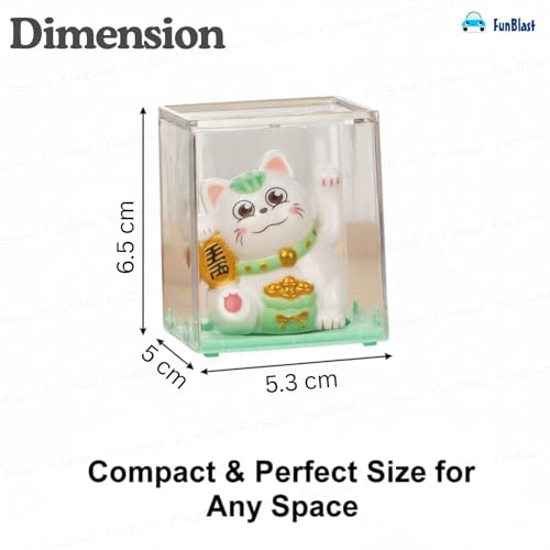 Image of FunBlast Maneki Neko Lucky Cat, Waving Arm Solar Powered Good Luck Wealth Welcoming Display Car Decor Paw Up with Arm, Decor Item for Home, Office and Car (Green)