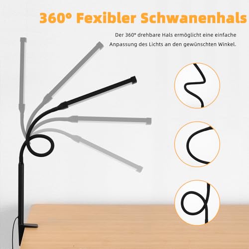 LIBORA LED Schreibtischlampe Klemmbar, Dimmbare lampe mit USB, Schwarz – Ansicht 3