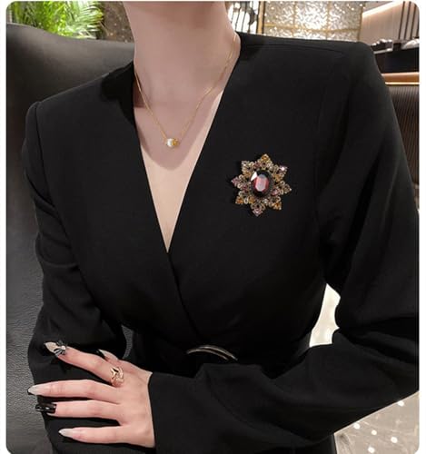 Image of Oval Rhinestone Brooch Pin for Women Girls Gold Plated Fashion Color Crystal Victorian Style Brooches Lapel Pins Dainty Hat Bag Dress Acccessories Antique Art Deco Christmas Valentine Festival Ornament Jewelry Gift