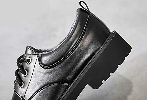 Odema sapato feminino clássico perfurado Wingtip Oxford vintage com cadarço e bico redondo, Preto, 9