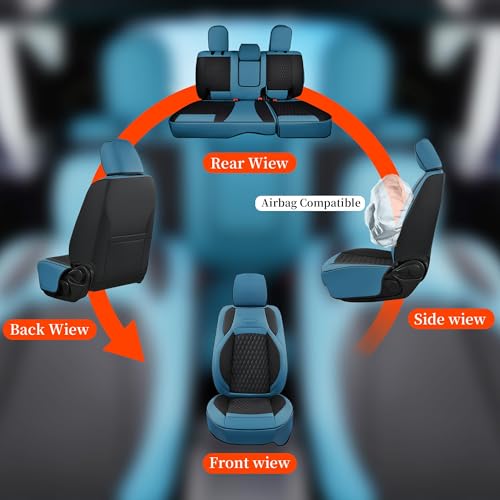 Image of Coverado Wrangler JK Seat Covers 4 Door for Jeep, Waterproof Leather Car Seat Cover for Jeep Wrangler Vehicle Truck Accessories Custom Fit for 2007-2012 Jeep Wrangler Seat Covers Full Coverage(Blue)