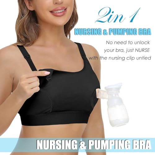 Image of Hands Free Pumping Bra Hands-Free Breast Pump Bra Nursing Bras for Pumping Adjustable Breast-Pumps Holding and Nursing Bra (Black, Small)