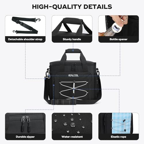 RealCool Soft Cooler Bag 35/45Can, Collapsible Cooler Insulated Leak Proof, Large Lunch Box for Men Women, Soft-Sided Cooler for Picnic, Grocery, Beach, Camping, Travel - Image 7