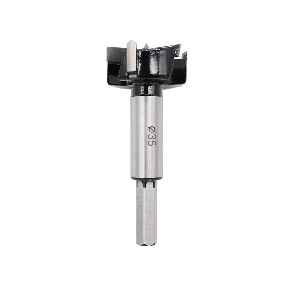 Forstner Drill Bits 35mm (1-3/8 inch) Tungsten Carbide Upgraded Version 3-Cutter Higher Hardness Wood Hole Saw Auger Opener Woodworking Drilling Tool