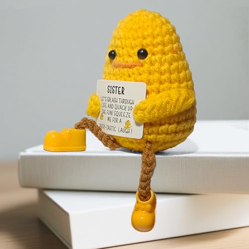 Image of Positive Crochet Long Feet Emotional Support Duck - Handmade Crochet Companion for Anxiety Relief, Calming Gift for Mom Daughter Sister, Stress Relief Comfort Animal (Sister)