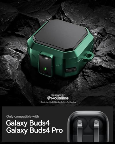 Image of Safety Lock Case for Samsung Galaxy Buds 4 Pro /4 (Green) | Compatible with MagSafe,with Cleaning Kit & Keychain,Mecha Protective Case
