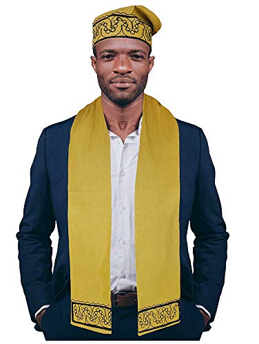Gold and Black Embroidered African Hat and Sash/Scarf2
