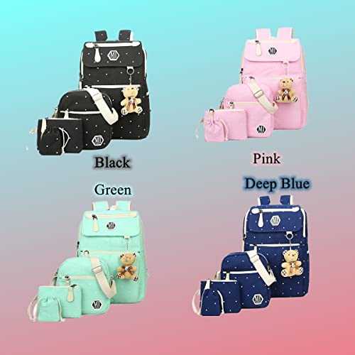 Teen Girl Polka Dot Canvas Backpack Set Childs School Bag With Bear Plush Pendant For Girls Middle School #TOP4