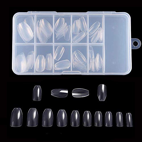 Vcedas 100 Pcs Coffin Nails Short Fake Nails Acrylic Nail Tips Full Cover Artificial Nails False Nails Ballerina Nail Tips 10 Size (Coffin-Clear)