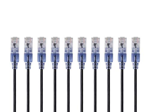 Image of Monoprice Cat6A 6in Black 10-Pk Patch Cable UTP 30AWG 10G Pure Bare Copper Snagless RJ45 SlimRun Series Ethernet Cable