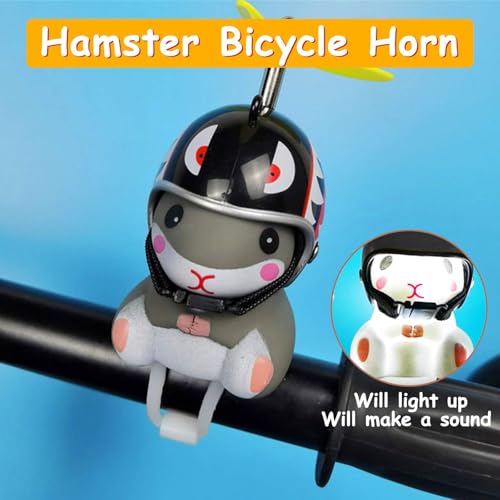 Image of wonuu Duck Bike Bell with Light and Helmet Cute Hamster Bicycle Horn, Dashboard Decoration Hamster Toy Motorcycle Bike Bells Rubber Duck Car Dashboard Decorations