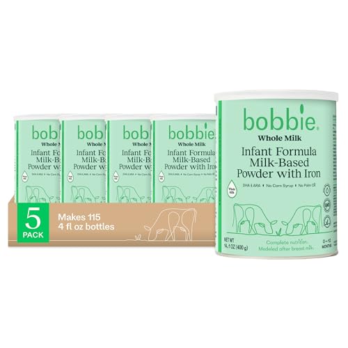 Image of Bobbie Whole Milk, Grass Fed Baby Formula with Iron, Plant Based DHA and ARA, Vitamin D and Protein Blend Modeled After Breast Milk, For Newborn Baby to 12 Month Old, 14.1 oz, 5 Pack