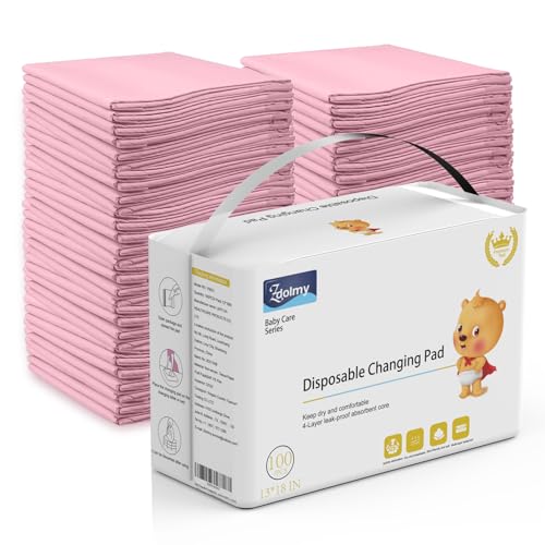 Disposable Changing Pad (100 Pack), Baby Incontinence Changing Pads Diaper UnderPads, Ultra Absorbent & Waterproof, Covers Any Surface for Baby Diaper Changes,18 x 13inch (Pink) by Zdolmy - Used condition - US$25.20