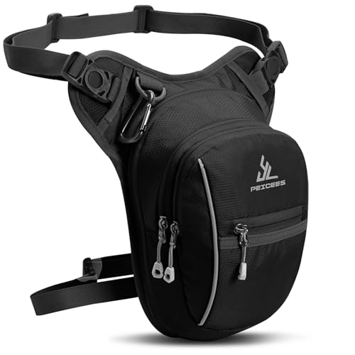 Peicees Motorcycle Leg Bag for Men Womens Thigh Bag, Expandable, Black